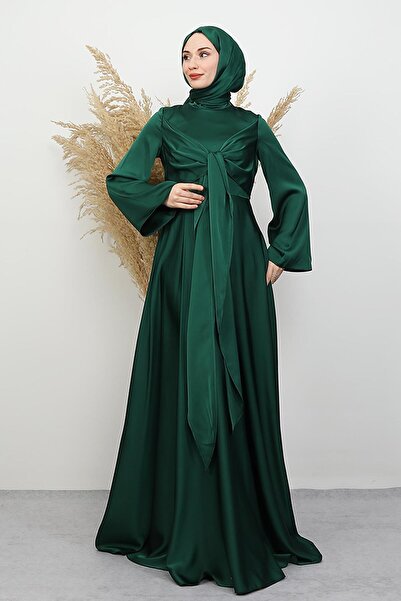 GİYZAMİLA Erim Satin Evening Dress Emerald
