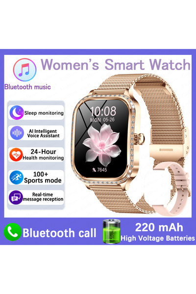 Choice ساعة ذكية نسائية جديدة من الذهب الوردي بتصميم عصري مرصعة بالألماس، مزو...