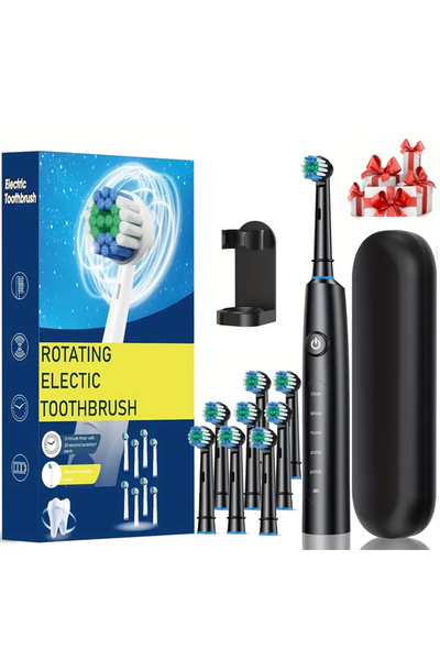 choice2 فرشاة أسنان كهربائية سوداء بثمانية رؤوس، قابلة لإعادة الشحن، لتنظيف و...