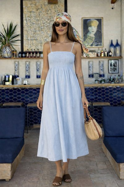 oshebu Women's Unlined Gathered Long Dress
