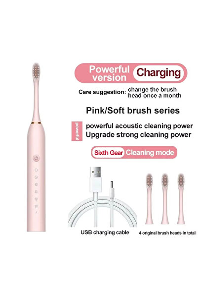 choice2 pink Electric Toothbrush Soft Bristles 6 Speed Automatic for Adults &...