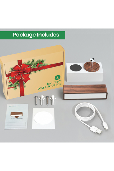 Choice مصابيح جدارية نوردية صلبة من خشب الجوز الأسود، تعمل بالبطارية وقابلة ل...
