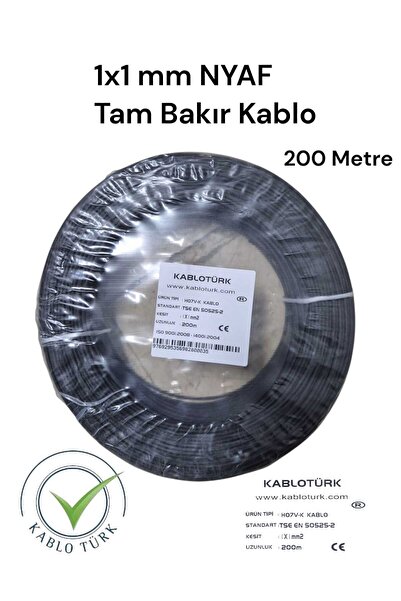 Ms Kablo Türk 1'lik Siyah Renk Tam Bakır NYAF Kablo 200 Metre