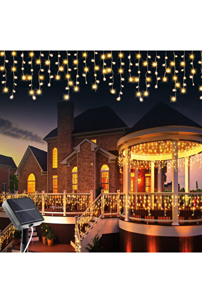 Choice 7.5M 160LEDS Warm White Solar Curtain Icicle Lights Lights Outdoor Wat...