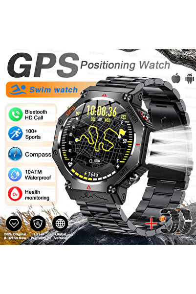 Choice ساعة سباحة مزودة بنظام تحديد المواقع العالمي (GPS) من الفولاذ الأسود، ...