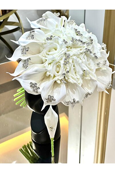 GÜRLEK TEKSTİL Şık Kristal Taşlı Gala Güllü Gelin Çiçeği Damat Yaka Çiçeği Ge...