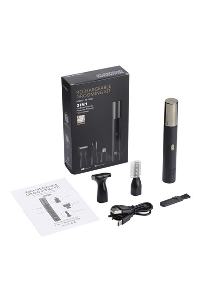 Choice ماكينة تشذيب شعر الأنف الكهربائية 3 في 1 للرجال، سوداء اللون، مزودة بش...