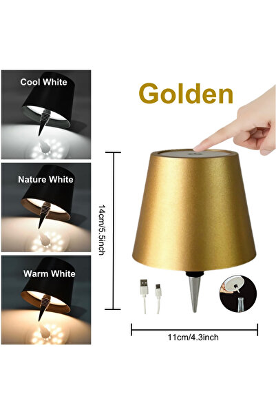 Choice مصباح طاولة ذهبي متعدد الإضاءة بتقنية LED، قطعة واحدة، لاسلكي، مصباح ز...