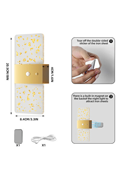 Choice Golden LED Charging Touch Sensor Wall Lamp 3CCT Magnetic Suction No Dr...