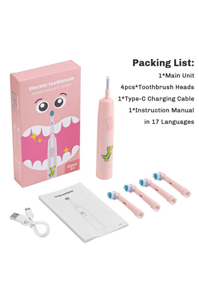 Choice فرشاة أسنان كهربائية دوارة وردية اللون لتنظيف أسنان الأطفال مع رأس بدي...
