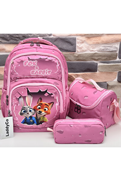 LaddyCo Primary School Bag Girl's 3-Piece Set Pink Primary School Bag Charact...