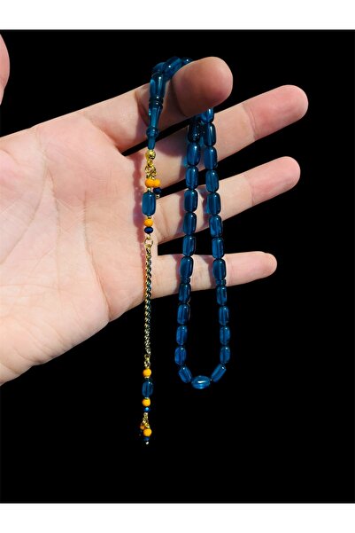 ay tespih Orijinal Ateş Kehribarı Altın Renk Özel Tasarım Gümüş Kaplama Püsküllü