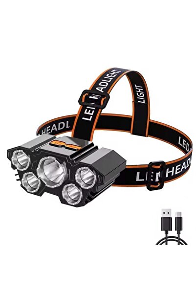 Choice BLACK 5 LED Headlamp Rechargeable with Built in 18650 Battery Strong L...
