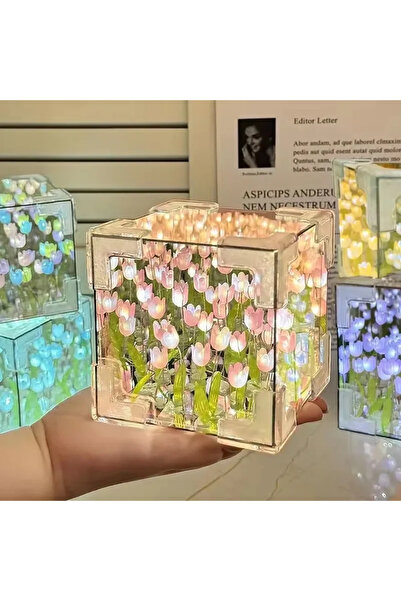 Choice Pink DIY Tulip Sea Mirror Night Light Car Decoration Materials Handmad...