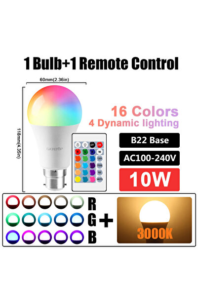 Choice 10w B22 RGB 3000K LED RGB Bulb Multicolor light E27 B22 Base 16 Colors...