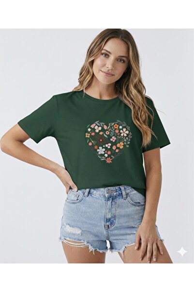 BW Bravely Wear Heart and Tulips Printed Women's Crew Neck Tshirt