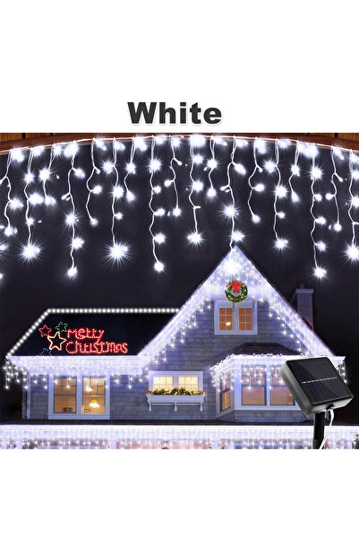 Choice 3.5M 96Leds White Solar Icicle String Lights 8 Modes Outdoor Solar Eav...