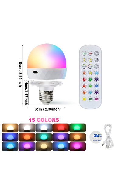 Choice RGB E27 LED Light Bulb RGB USB Rechargeable 5V Charging Smart Remote C...