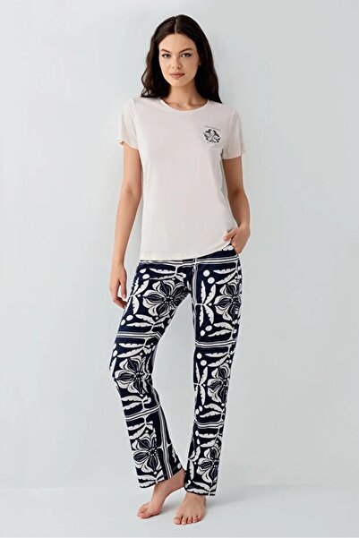 YUYİ Arnetta 50% Modal 50% Cotton Crew Neck Short Sleeve Women's Pajama Set 3565