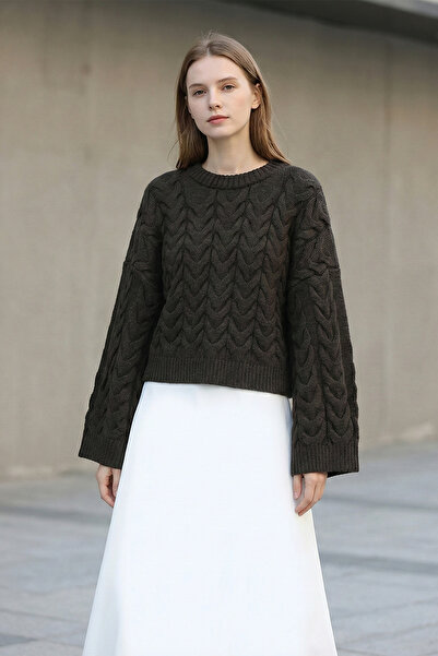 Kirazgym Women's Hair Braided Patterned Loose Oversize Crop Knitwear Sweater ...