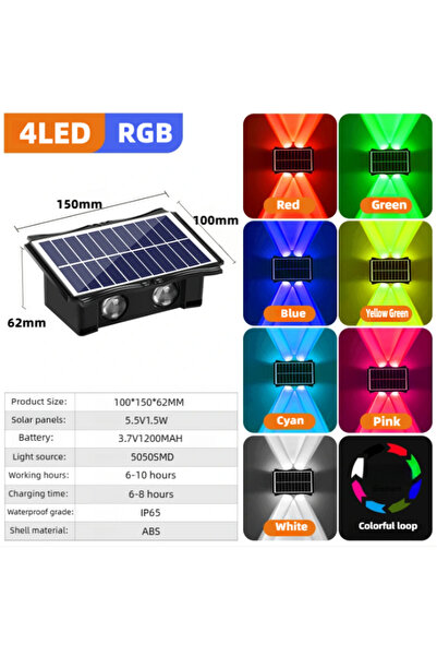 Choice مصباح جداري يعمل بالطاقة الشمسية مزود بأربعة مصابيح LED RGB، مقاوم للم...