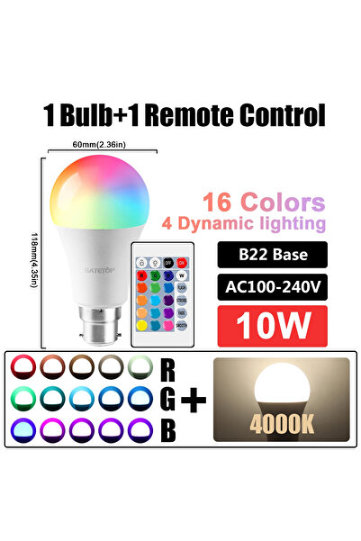 Choice 10w B22 RGB 4000K LED RGB Bulb Multicolor light E27 B22 Base 16 Colors...