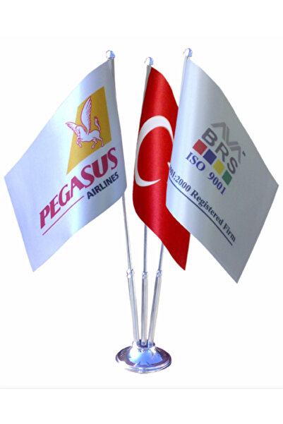 ö özcantasarım Kişiye Özel Masa Bayrağı - Firmaya Özel Üç Direkli Logolu Masa...