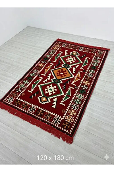 BAKIRÖZÜ HOME Pamuk Polyester Karışımlı Modern Otantik Kilim - Anadolu Kırmız...