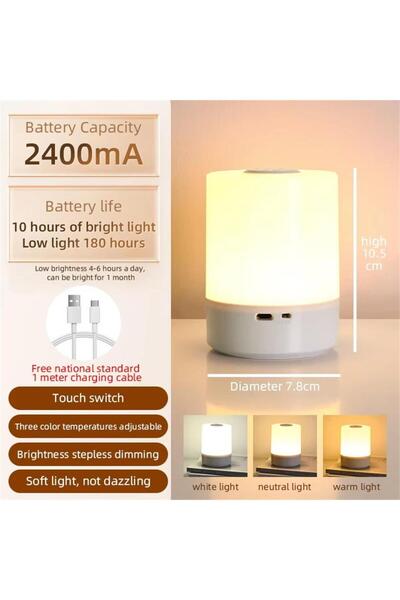 Choice 1pcs Night Lamp LED Table With Switch Rechargeable Three Colors Lights...