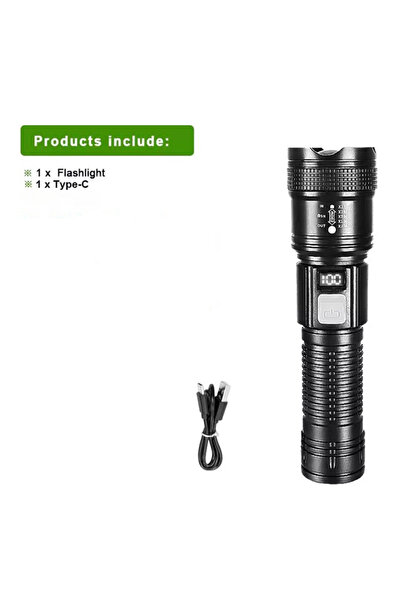 Choice مصباح يدوي LED أسود عالي الطاقة قابل لإعادة الشحن عبر منفذ USB، مصباح ...