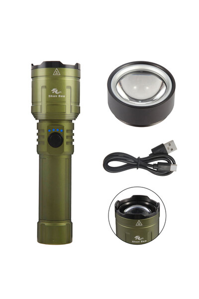 Choice مصباح يدوي أخضر من شان باو، بقوة 3000 لومن، مزود ببطارية 5000 مللي أمب...