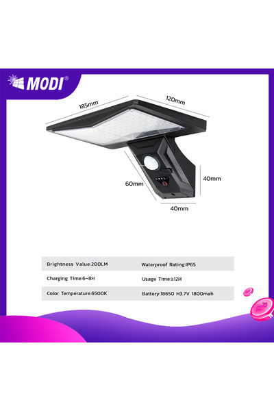 Choice مصباح شمسي خارجي أبيض اللون من النوع C، مزود بـ 84 مصباح LED، ومصباح L...