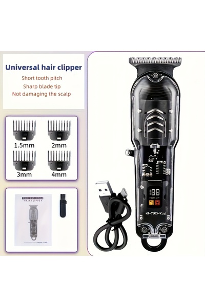 Choice black Men's retro transparent electric barber, with LCD display profes...