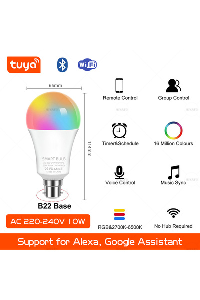 Choice نعم، مصباح ذكي بتقنية واي فاي، 220 فولت، قاعدة B22، 10 واط، متوافق مع ...