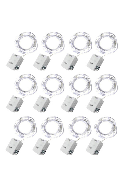 Choice مجموعة من 12 مصباح LED أبيض، 3 أوضاع إضاءة، أسلاك فضية، تعمل ببطارية زر.