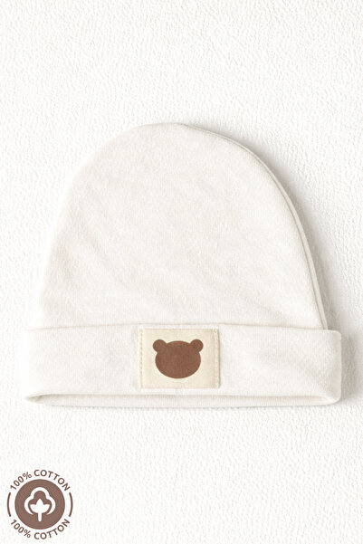 Miniel Unisex Baby Beanie with Arma Detail and Teddy Bear, Combed Organic Cot...