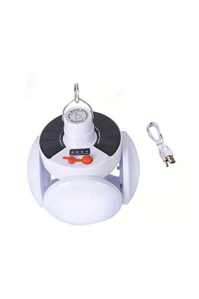 Choice مصباح تخييم شمسي محمول أبيض اللون بدون جهاز تحكم عن بعد، مزود بخطاف وج...