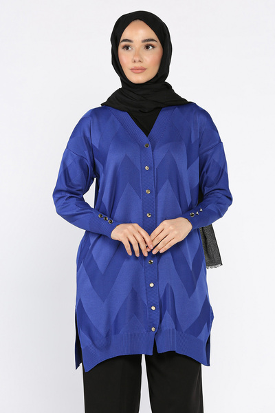 azragül giyim Front Buttoned Patterned Hijab Knitwear Cardigan