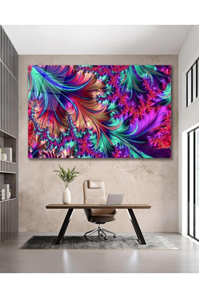 idealizbiz Tablou abstract cu frunze colorate din sticlă, modern, pentru acas...