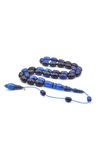 Murty99 Mehmet Arıcı Signed Beyzi Cut Navy Blue Black Crimped Amber Prayer Beads