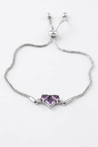 Sortie Aksesuar سوار قابل للتعديل على شكل قلب أرجواني مرصع بحجر الزركون مع را...