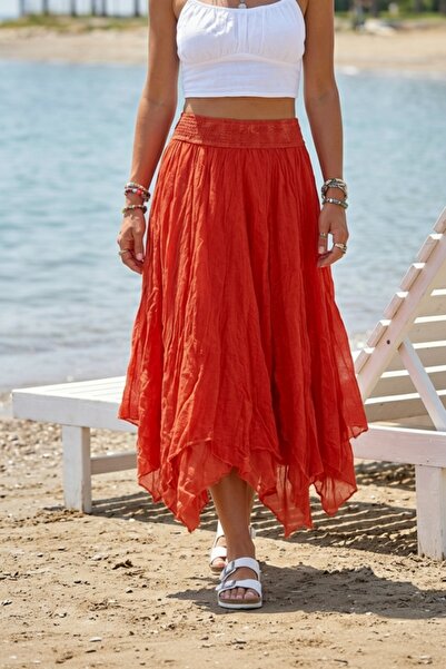 Chiccy Πορτοκαλί φούστα με επένδυση, πλενόμενη, με κρόσσια, ελαστική μέση, ca...