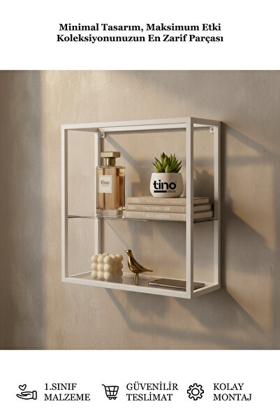 tino furniture Lotti Gold Metal Camlı Duvar Rafı - Mutfak, Banyo ve Yatak Oda...