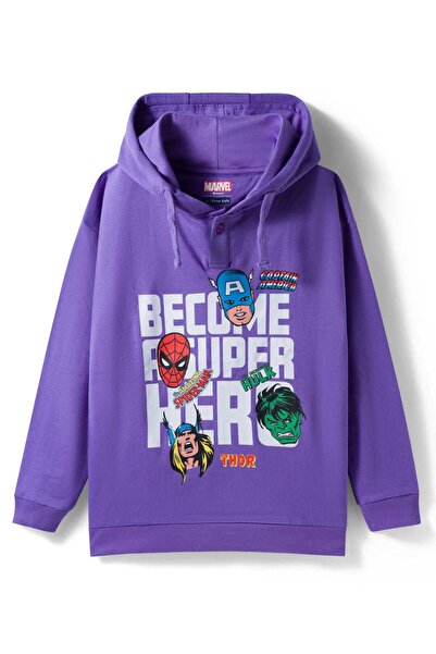 Pine Kids Marvel Terry Knit Drop Shoulder Full Sleeves Hooded Sweatshirt Aven...