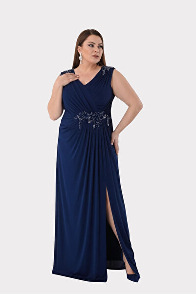 LİLAS XXL Women's Plus Size Shoulder and Waist Stone Detailed Wide Strap Long...