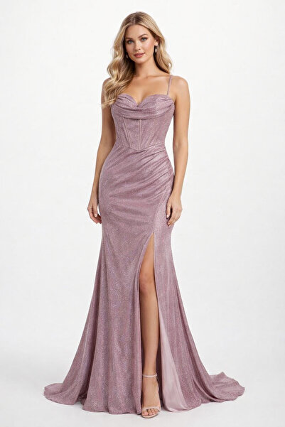 incitanesii Simli Askılı Yırtmaçlı Uzun Abiye