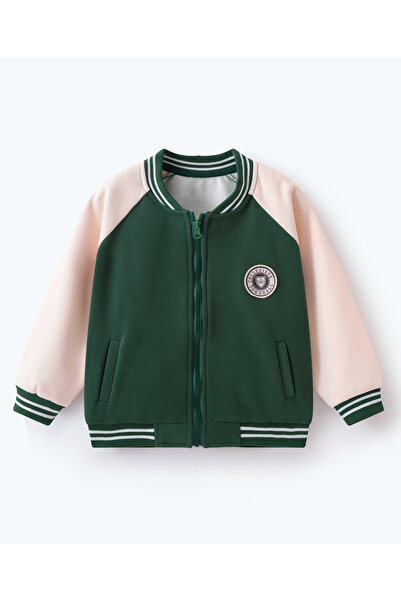 SAPS جاكيت بأكمام طويلة مزين برقعة من كوليجيت تاون هول - أخضر/وردي