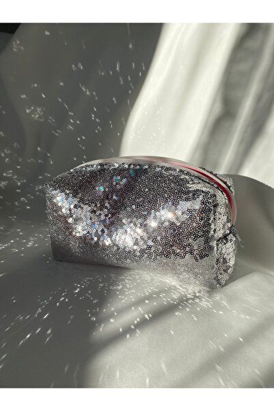 MARSENİA Palet Gümüş Makyaj Çantası Büyük Boy