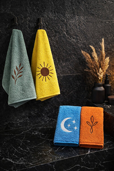 Casnack Aymila 4-Piece Embroidered Kitchen and Hand&Face Towel Set 30X50 cm