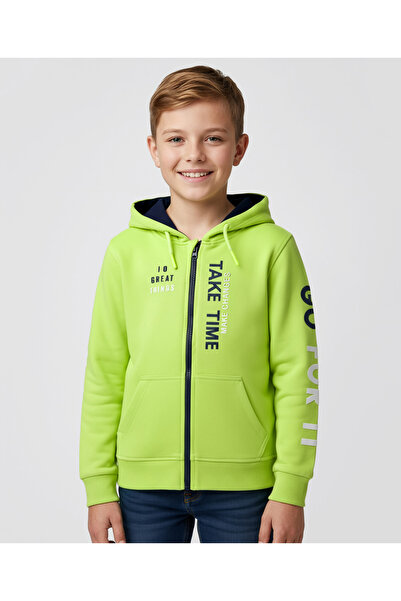 Pine kids سترة رياضية قطنية محبوكة بأكمام طويلة وغطاء رأس وجيوب أمامية - لون ...